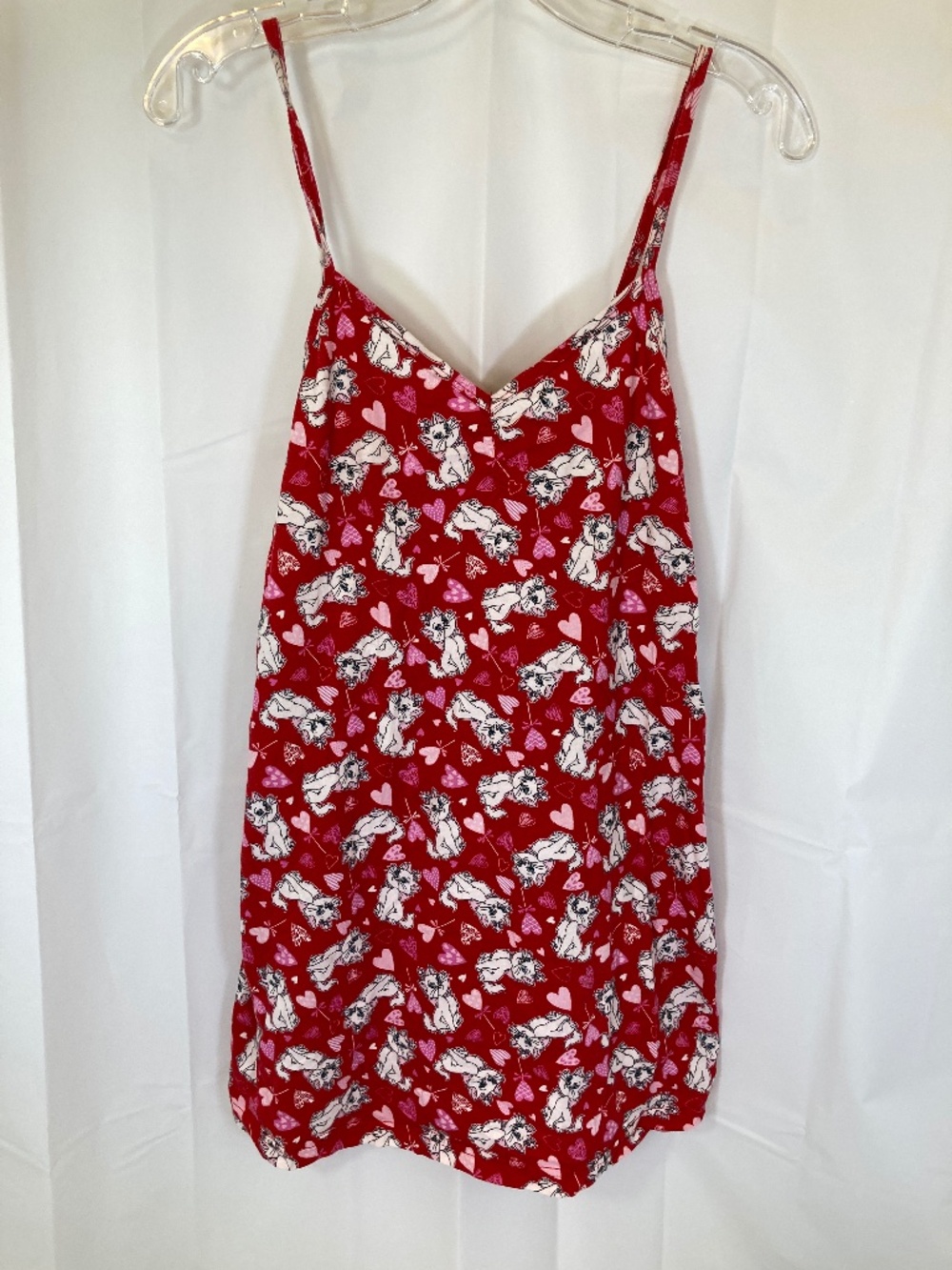 Disney Marie Aristocats Chemise Sleepwear Sz L Red Hearts Adjustable Straps
